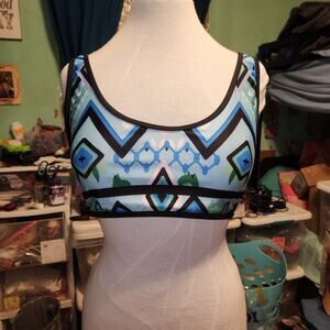Colorful Swimsuit Top - Blue, Green, Black, and White